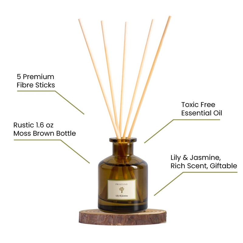 PRISTINE Lily & Jasmine Reed Diffusers for Home & Bathroom | Refreshing Lily of Valley & Jasmine Room Fragrance Reed Diffuser, Oil & Room Diffusers with Reeds Stick Set | Home Fragrance Scent Diffuser - Image 4